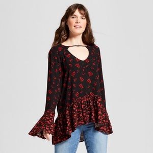 Mossimo Red and Black Floral Blouse